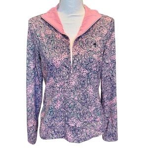 Lilly Pulitzer Pink Green Navy Floral 1/2 Zip Lightweight Pullover Size S